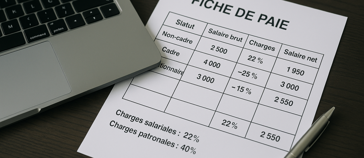 Charges sociales sur la fiche de paie : calculs, taux et exemples par statut Pédagogique et concret